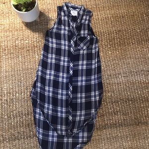 Flannel Sleeveless Top w/ High Slits